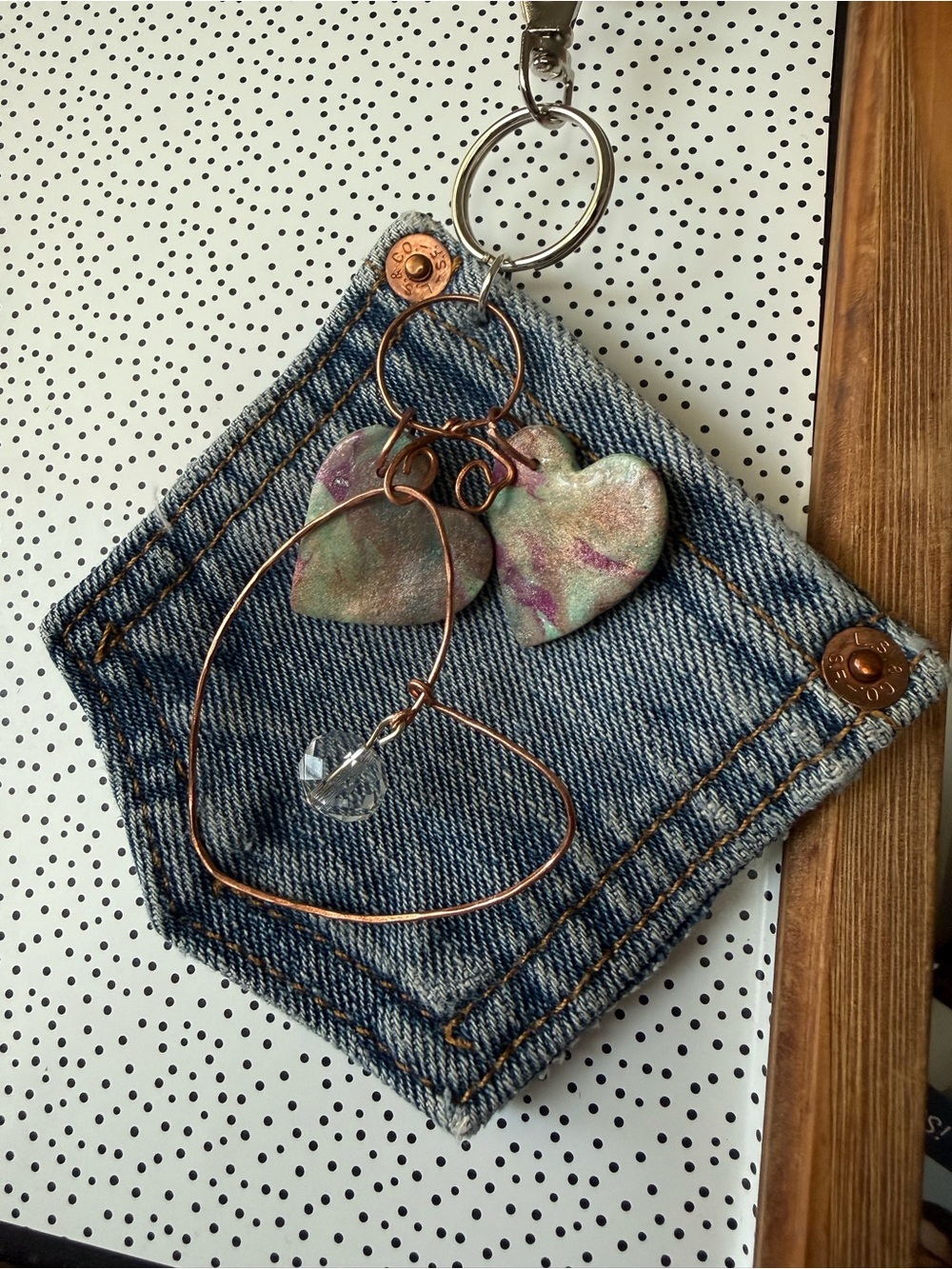 Bag Charm Levi Copper Polymer Clay Heart Crystal